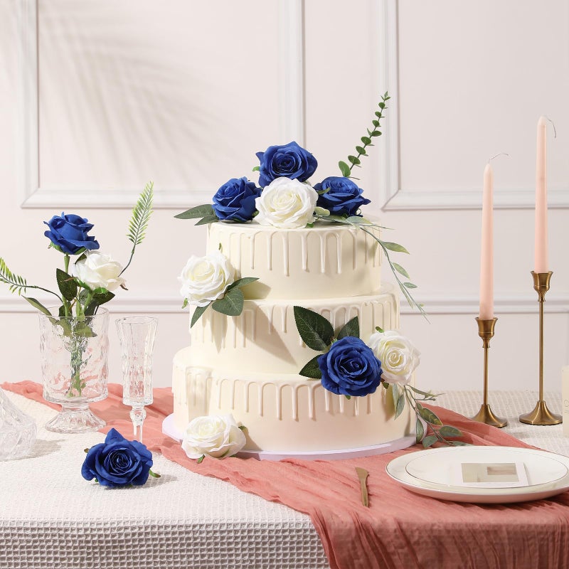 Tifuly Royal Blue Roses Artificial Flowers -12 pcs Realistic Single Long Stem Fake Silk Roses Bouquet for Party Home Wedding Centerpiece Office DIY Decor - Image 4
